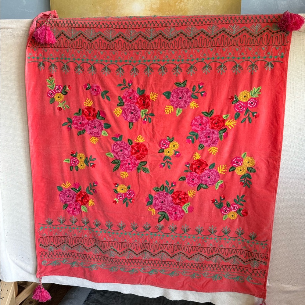 Floral Embroidered Throw Blanket